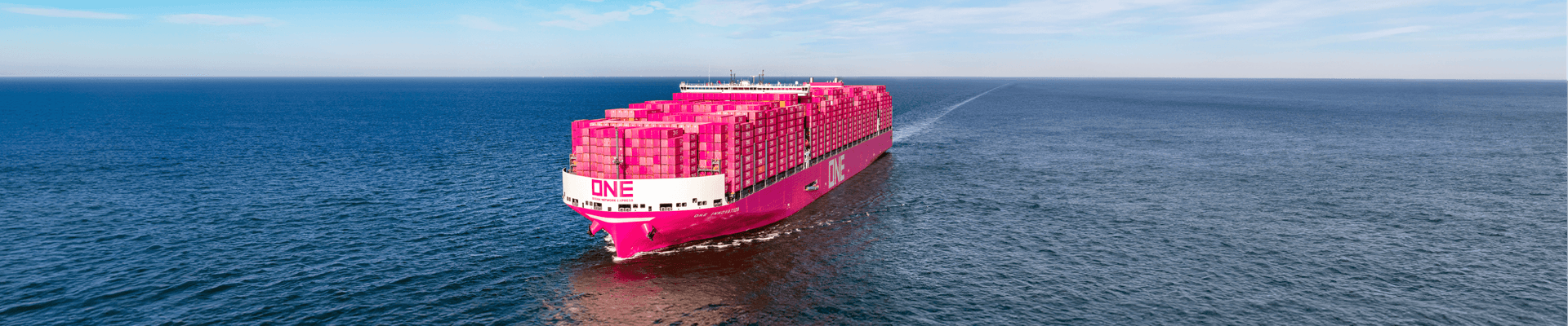 ONE Innovation container ship at full capacity sailing in the open sea