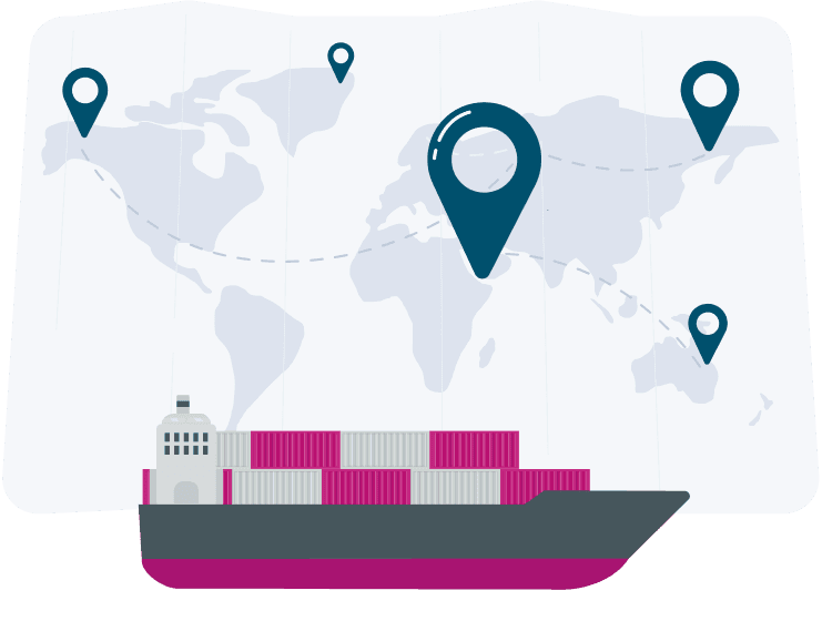 Cargo vessel on global map for long-range schedule search.